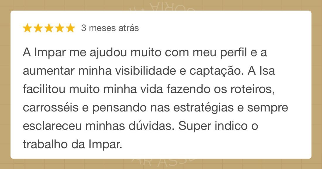 Avaliação de 5 estrelas no Google: a Impar me ajudou muito com meu perfil, visibilidade e captação