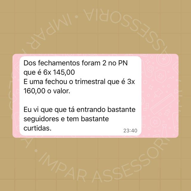 Print de depoimento de cliente relatando dois fechamentos e aumento de seguidores e curtidas